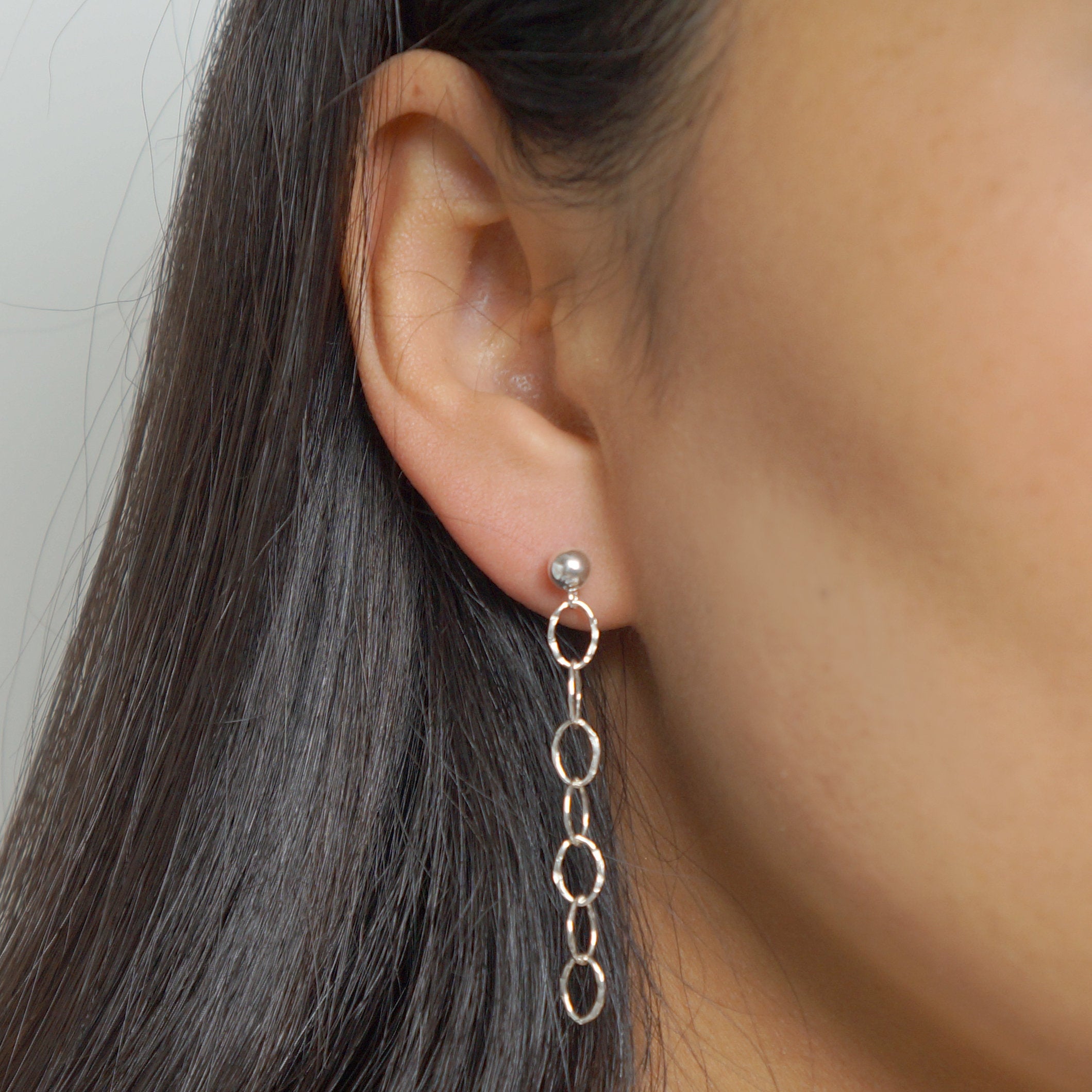 Silver textured loop earrings on sterling silver studs (Germaine) 