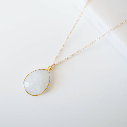 Moonstone Large Teardrop Pendant and Gold Necklace (Jenson) 