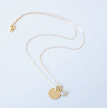 Load image into Gallery viewer, Moonstone and Gold Coin on Gold Necklace (Presley) // Gift for sister // Present for mom // Dainty necklace