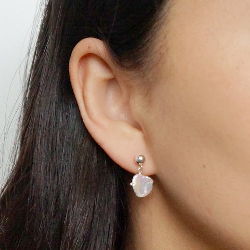 Keshi Pearl Sterling Silver Stud Earrings (Sirius) 
