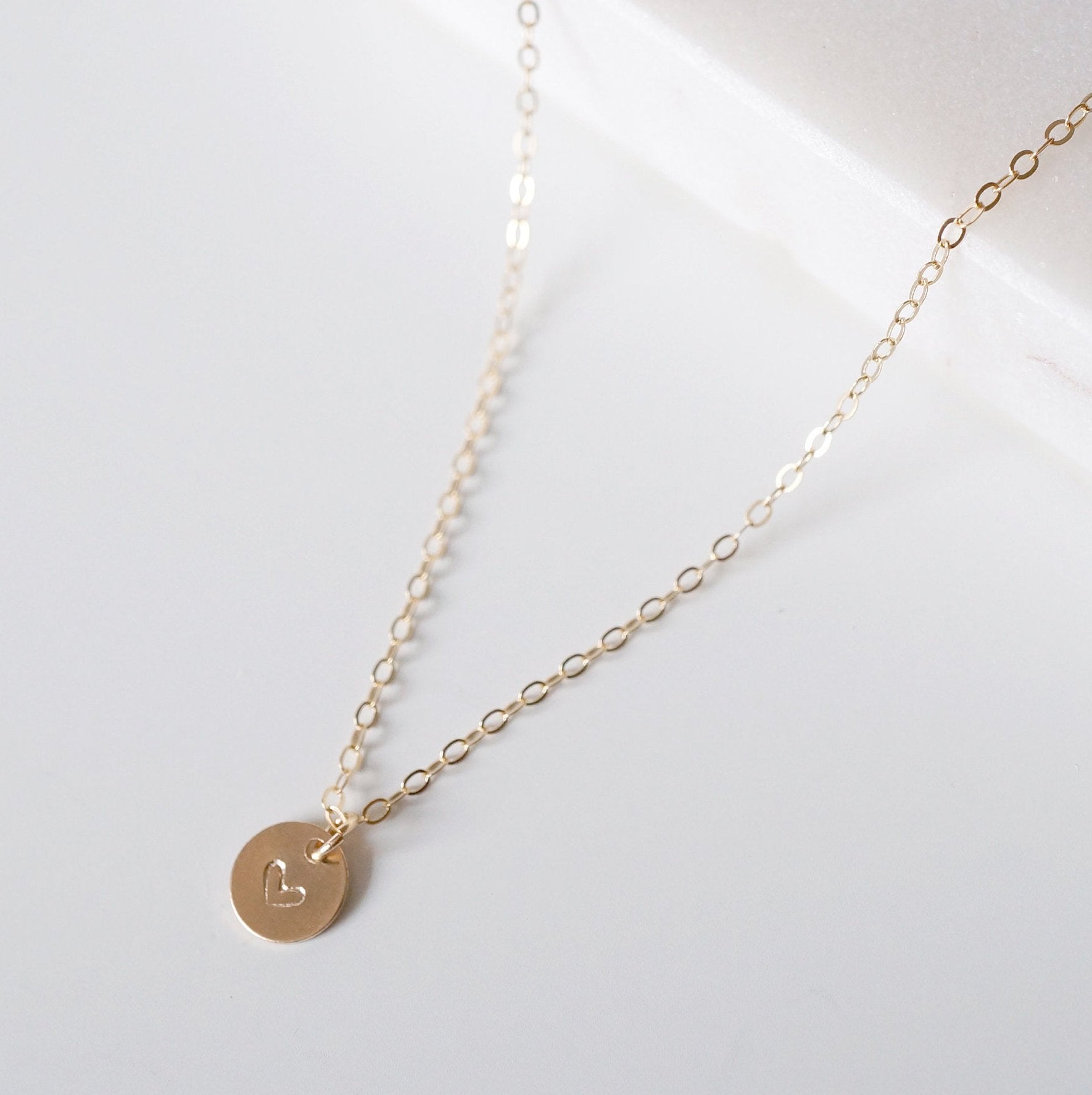 Tiny heart on Small Gold Coin - 14K Gold-fill Necklace 