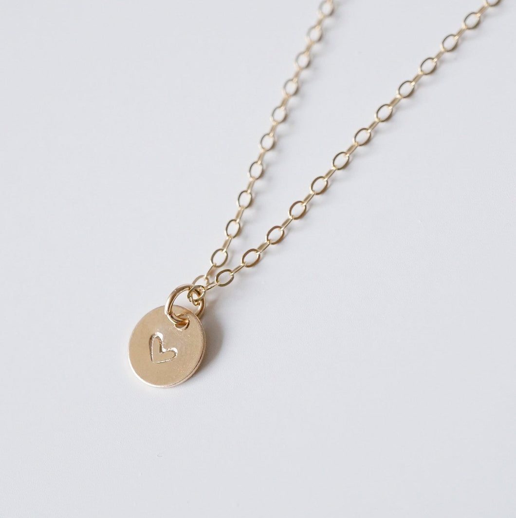 Tiny heart on Small Gold Coin - 14K Gold-fill Necklace 