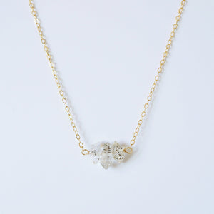 Herkimer Diamond Trio necklace on 14K Gold-fill or Sterling Silver Chain (Camila) // Gift for her // Handmade jewelry // Minimalist jewelry