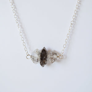 Herkimer Diamond Trio necklace on 14K Gold-fill or Sterling Silver Chain (Camila) // Gift for her // Handmade jewelry // Minimalist jewelry