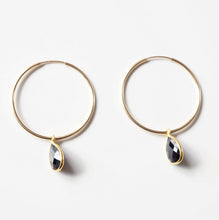 Load image into Gallery viewer, Black Spinel Gemstone Gold Large Hoop Earrings (Nuova) // Gifts for her // Handmade earrings // Minimalist jewelry