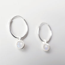 Load image into Gallery viewer, Moonstone Sterling Silver Hoop Earrings (Valais) // Gifts for her // Handmade earrings // Minimalist jewelry