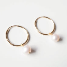 Load image into Gallery viewer, Pearl Gold Hoop Earrings (Lessi) // Gifts for her // Handmade earrings // Minimalist jewelry