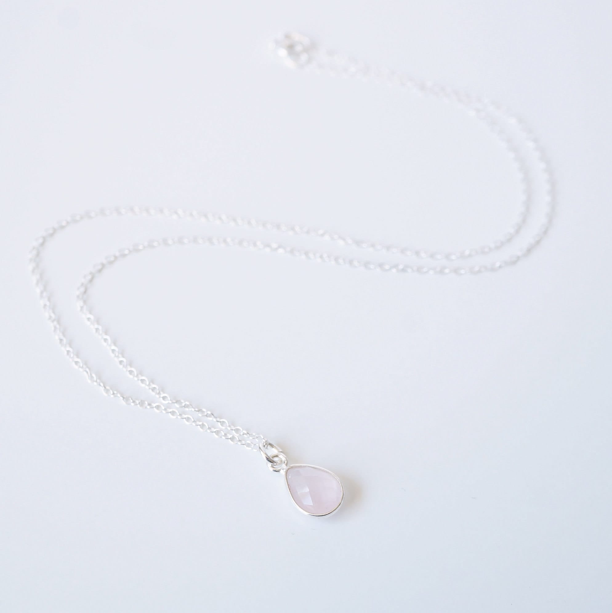 Rose Quartz Teardrop Sterling Silver Necklace (Arosa) // Gift for her // Minimalist jewellery //