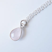 Load image into Gallery viewer, Rose Quartz Teardrop Sterling Silver Necklace (Arosa) // Gift for her // Minimalist jewellery //