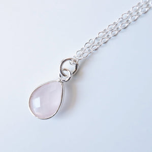 Rose Quartz Teardrop Sterling Silver Necklace (Arosa) // Gift for her // Minimalist jewellery //