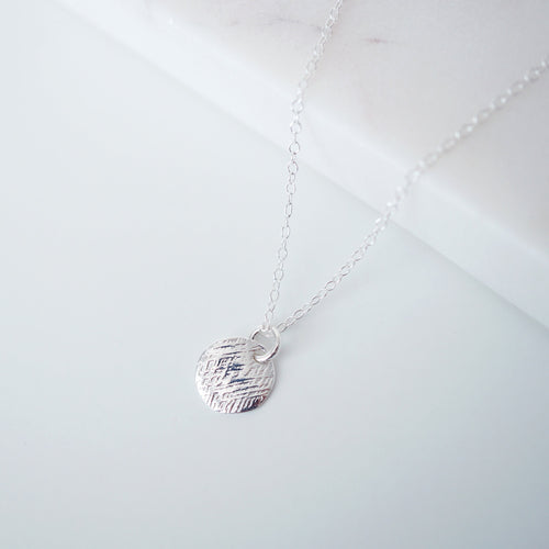 Sterling Silver Angled Textured Coin on Silver necklace (Casey) // Gift for her // Minimalist jewelry