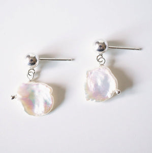 Keshi Pearl Sterling Silver Stud Earrings (Sirius) 