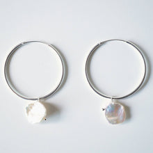 Load image into Gallery viewer, Keshi Pearl Sterling Silver Large Hoop Earrings (Perla) // Gifts for her // Handmade earrings // Minimalist jewelry