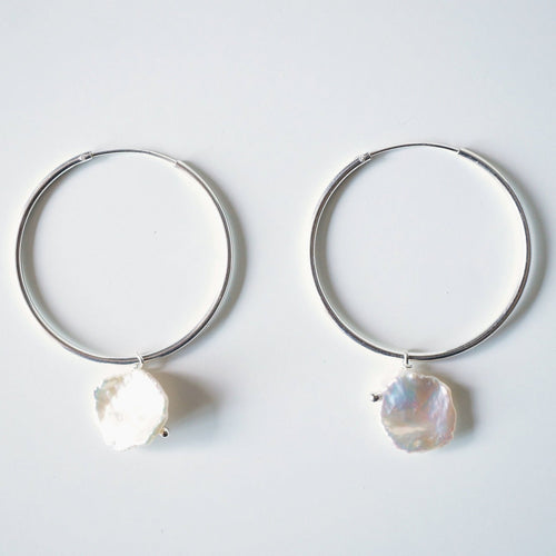 Keshi Pearl Sterling Silver Large Hoop Earrings (Perla) // Gifts for her // Handmade earrings // Minimalist jewelry