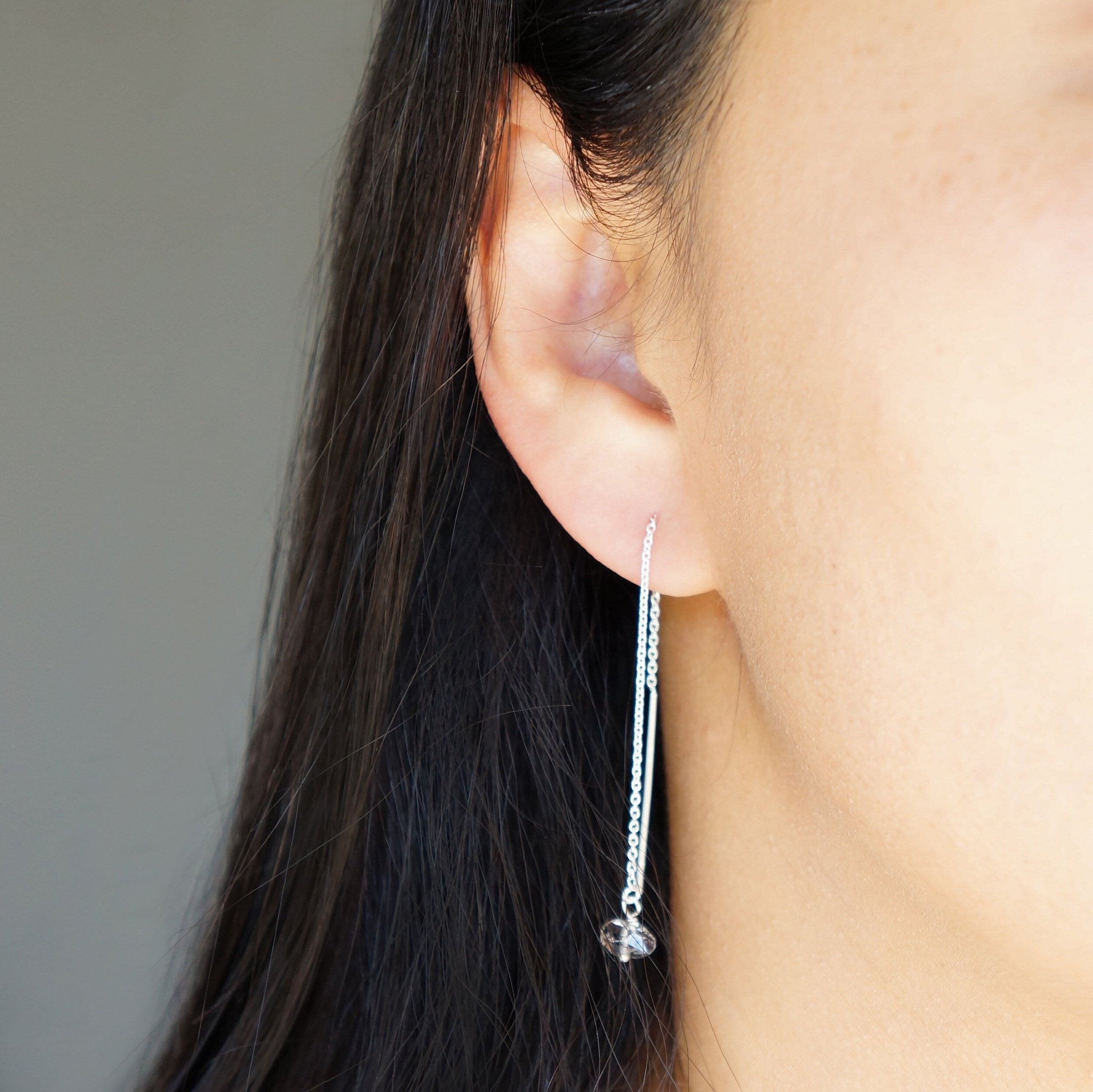 Herkimer Diamond and Sterling Silver Threader Earrings (Emery) // Gifts for her // Handmade jewelry // minimalist earrings