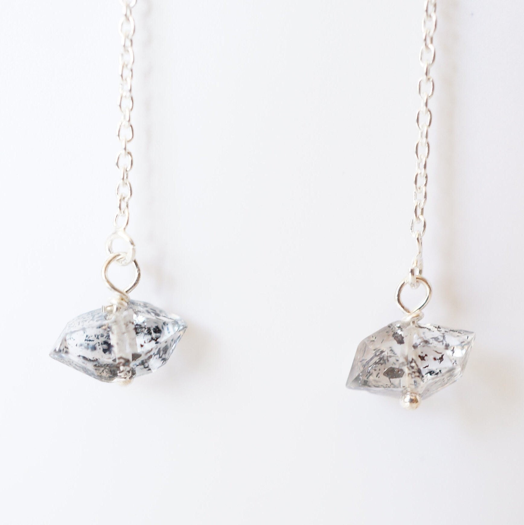 Herkimer Diamond and Sterling Silver Threader Earrings (Emery) // Gifts for her // Handmade jewelry // minimalist earrings