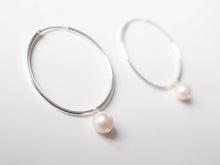 Load image into Gallery viewer, Pearl Sterling Silver Large Hoop Earrings (Lessi) // Gifts for her // Handmade earrings // Minimalist jewelry