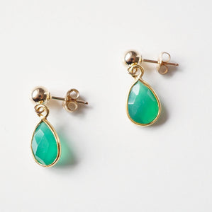 Green Onyx Teardrop Earring on 14K Gold-fill studs (Isla) // Gift for her // Minimalist earring //
