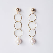 Load image into Gallery viewer, Pearl and Gold loop earrings on 14K Gold filled studs (Posie) 