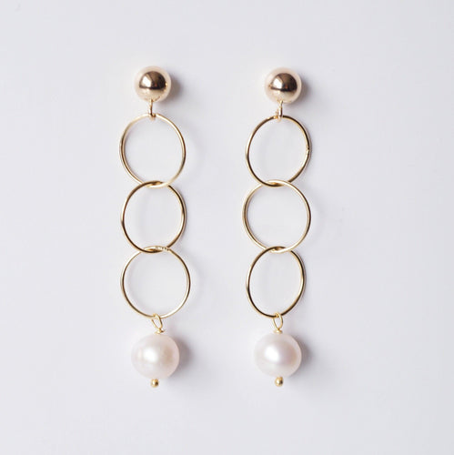 Pearl and Gold loop earrings on 14K Gold filled studs (Posie) 