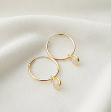 Load image into Gallery viewer, Moonstone Gold Hoop Earrings (Valais) // Gifts for her // Handmade earrings // Minimalist jewelry