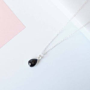 Black Spinel Gemstone Teardrop Sterling Silver Necklace (Isla) // Gift for her // Minimalist necklace //