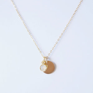 Moonstone and Gold Coin on Gold Necklace (Presley) // Gift for sister // Present for mom // Dainty necklace
