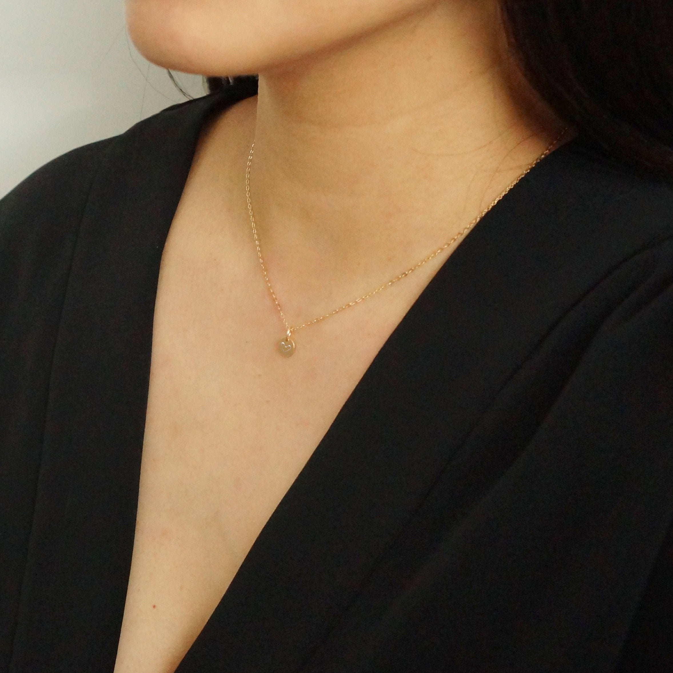 Tiny heart on Small Gold Coin - 14K Gold-fill Necklace 