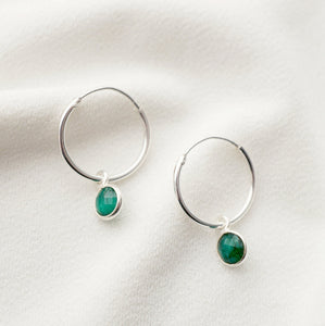 Emerald gemstones on Silver Hoop Earrings (Valais) // May birthstone // Minimalist jewelry // January birthstone
