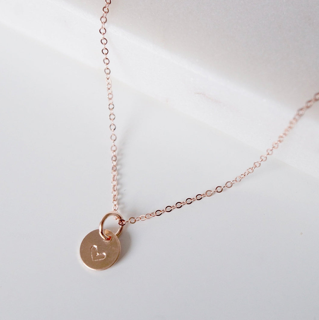 Tiny Rose Gold Heart Coin on Rose Gold Necklace (Carey) // Initial necklace // Personalized necklace // Personalized gift