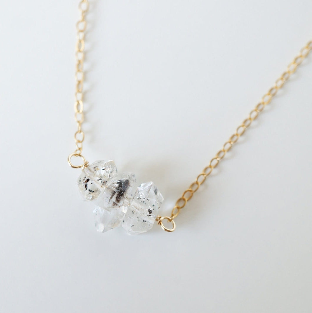 Herkimer Diamond Trio necklace on 14K Gold-fill or Sterling Silver Chain (Camila) // Gift for her // Handmade jewelry // Minimalist jewelry