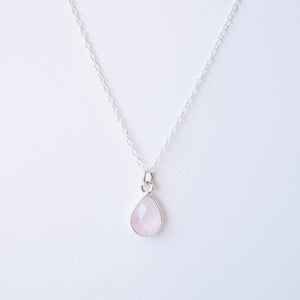 Rose Quartz Teardrop Sterling Silver Necklace (Arosa) // Gift for her // Minimalist jewellery //