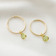 Load image into Gallery viewer, Peridot Gold Hoop Earrings (Valais) // Gifts for her // Handmade earrings // Minimalist jewelry
