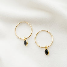 Load image into Gallery viewer, Onyx Gold Hoop Earrings (Valais) // Gifts for her // Handmade earrings // Minimalist jewelry