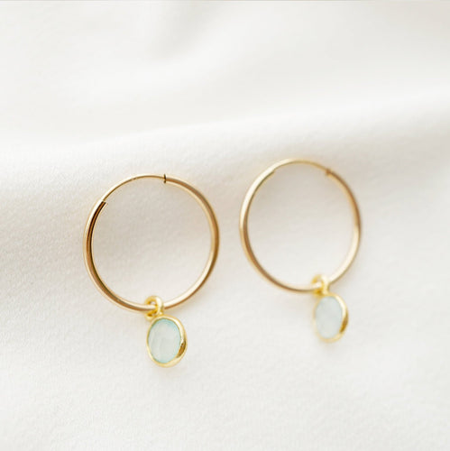 Aqua chalcedony Gold Hoop Earrings (Valais) // Gifts for her // Handmade earrings // Minimalist jewelry