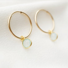 Load image into Gallery viewer, Aqua chalcedony Gold Hoop Earrings (Valais) // Gifts for her // Handmade earrings // Minimalist jewelry