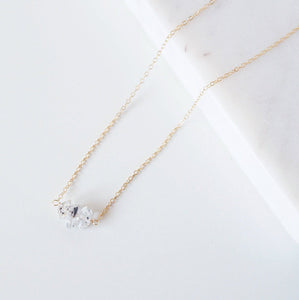 Herkimer Diamond Trio necklace on 14K Gold-fill or Sterling Silver Chain (Camila) // Gift for her // Handmade jewelry // Minimalist jewelry
