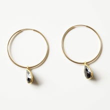 Load image into Gallery viewer, Black Spinel Gemstone Gold Large Hoop Earrings (Nuova) // Gifts for her // Handmade earrings // Minimalist jewelry