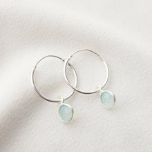 Load image into Gallery viewer, Chalcedony gemstones on Silver Hoop Earrings (Valais) // Gifts for her // Minimalist jewelry