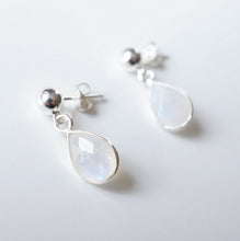 Load image into Gallery viewer, Moonstone Teardrop Earring on Sterling Silver studs (Isla) // Gift for her // Minimalist earring //