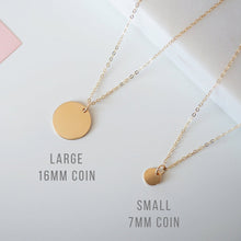 Load image into Gallery viewer, Petite Gold Coin on 14K Gold-fill Necklace (Carey) // Gift for sister // Present for mom // Dainty necklace