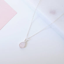 Load image into Gallery viewer, Rose Quartz Teardrop Sterling Silver Necklace (Arosa) // Gift for her // Minimalist jewellery //