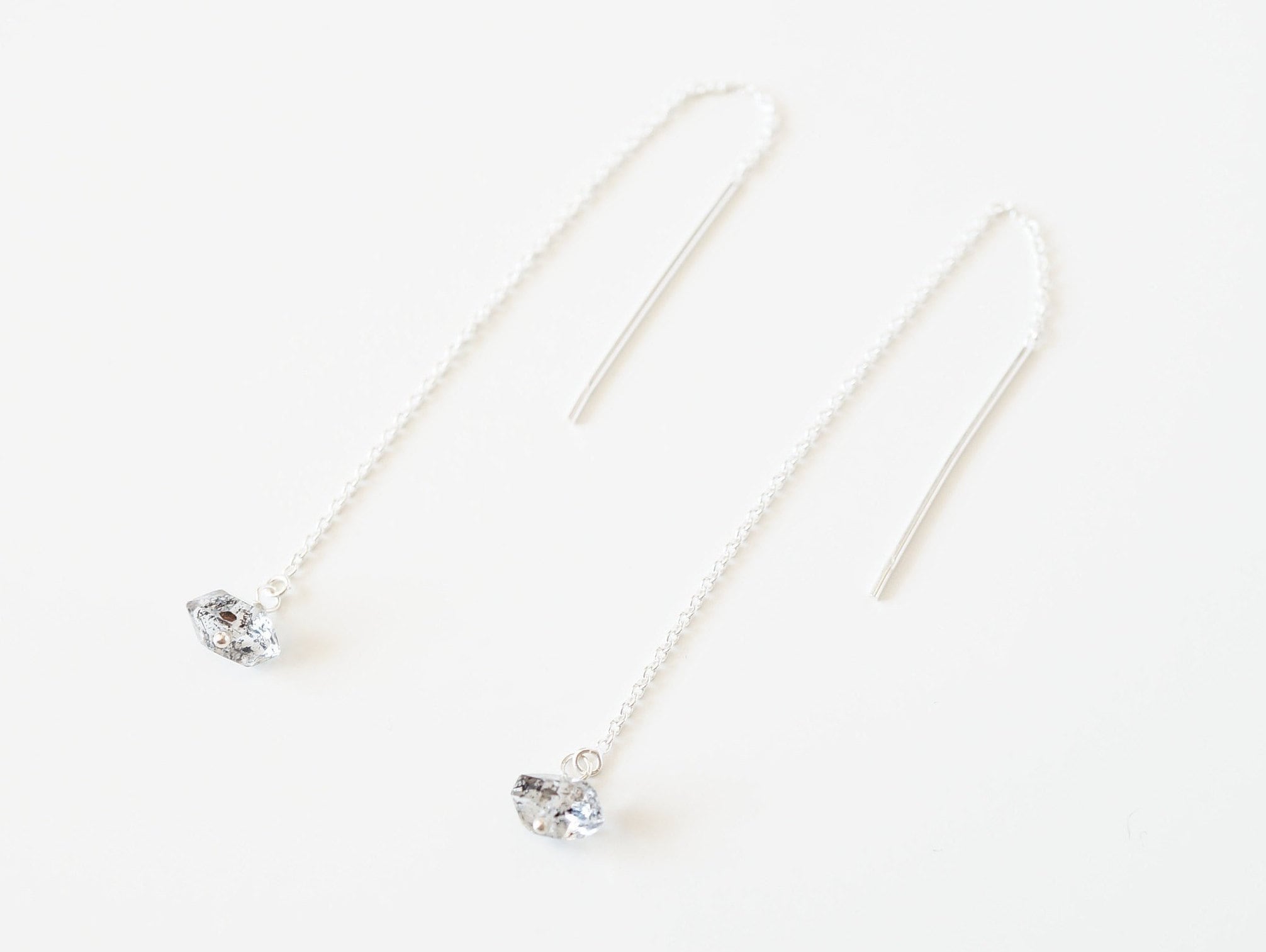 Herkimer Diamond and Sterling Silver Threader Earrings (Emery) // Gifts for her // Handmade jewelry // minimalist earrings
