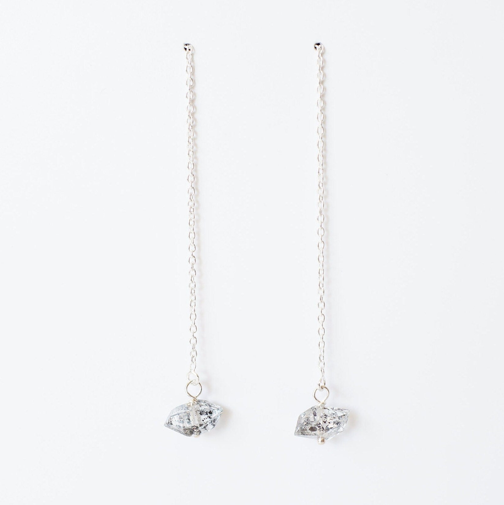 Herkimer Diamond and Sterling Silver Threader Earrings (Emery) // Gifts for her // Handmade jewelry // minimalist earrings