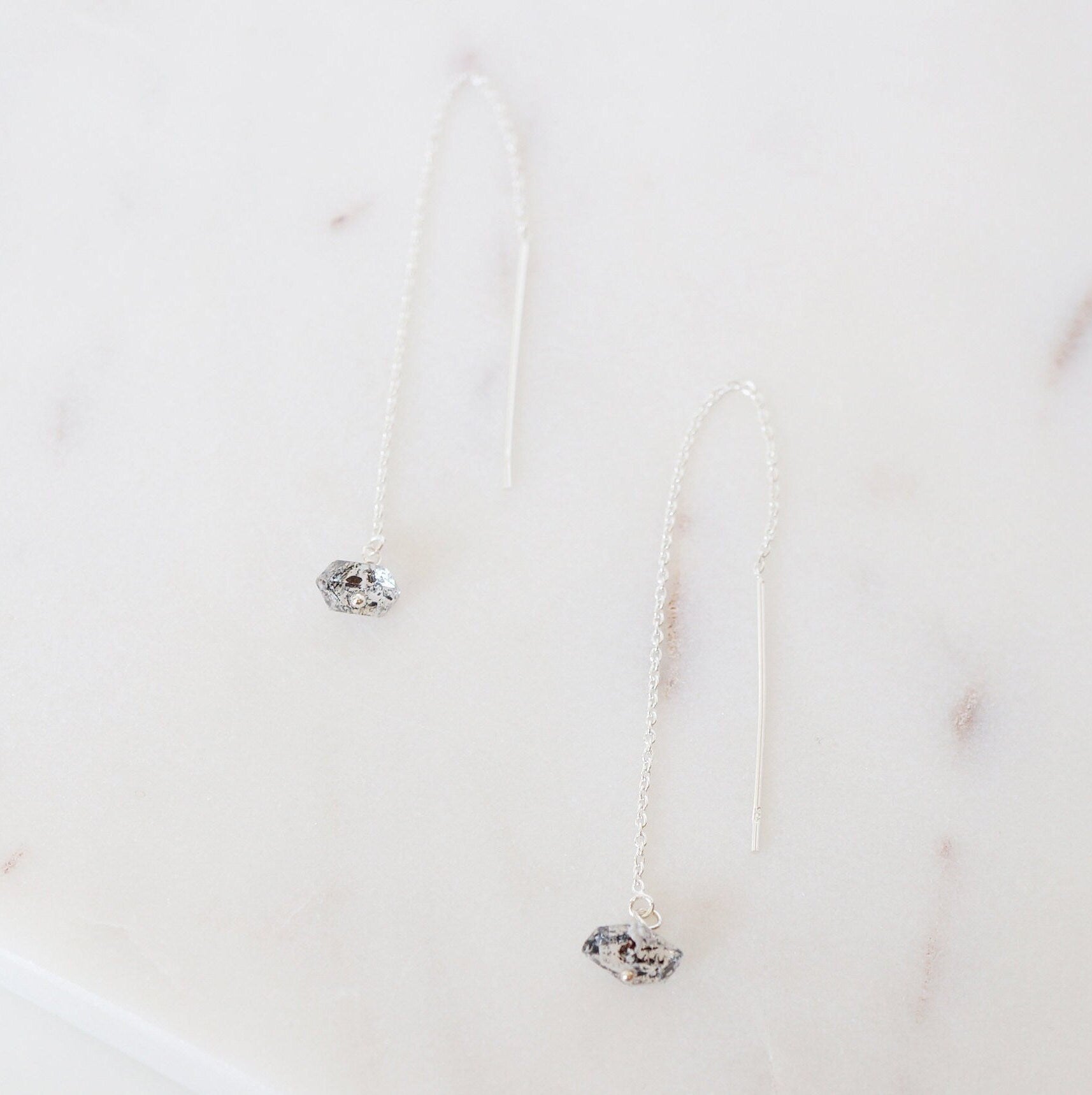 Herkimer Diamond and Sterling Silver Threader Earrings (Emery) // Gifts for her // Handmade jewelry // minimalist earrings