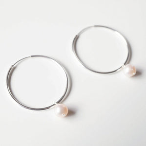 Pearl Sterling Silver Large Hoop Earrings (Lessi) // Gifts for her // Handmade earrings // Minimalist jewelry
