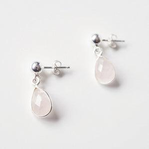 Pink Rose Quartz Teardrop Earring on Sterling Silver studs (Isla) // Gift for her // Minimalist earring //