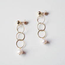 Load image into Gallery viewer, Pearl and Gold loop earrings on 14K Gold filled studs (Posie) 