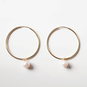 Pearl Gold Large Hoop Earrings (Lessi) // Gifts for her // Handmade earrings // Minimalist jewelry
