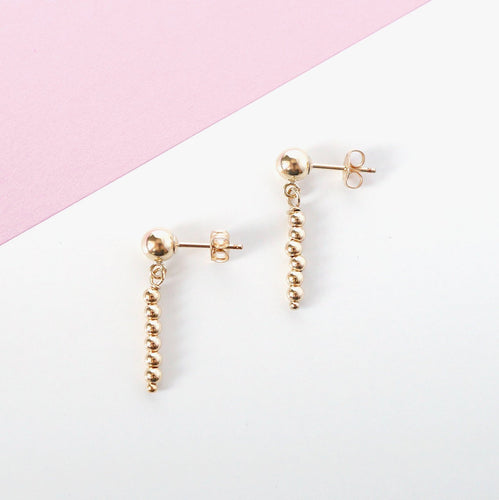 Petite gold orb earring drops on 14K Gold-filled Studs (Casper) 